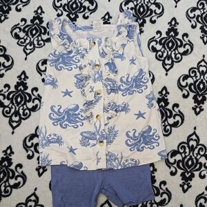 kate quinn White Top with Blue Sea Life Print
